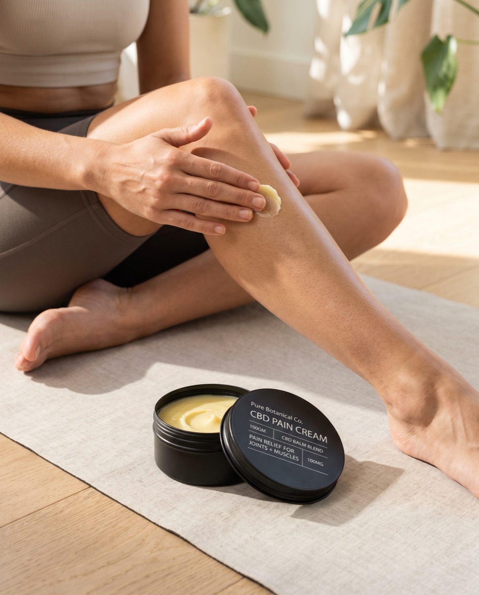 Pure Botanical Co CBD Balm in use, lifestyle setting