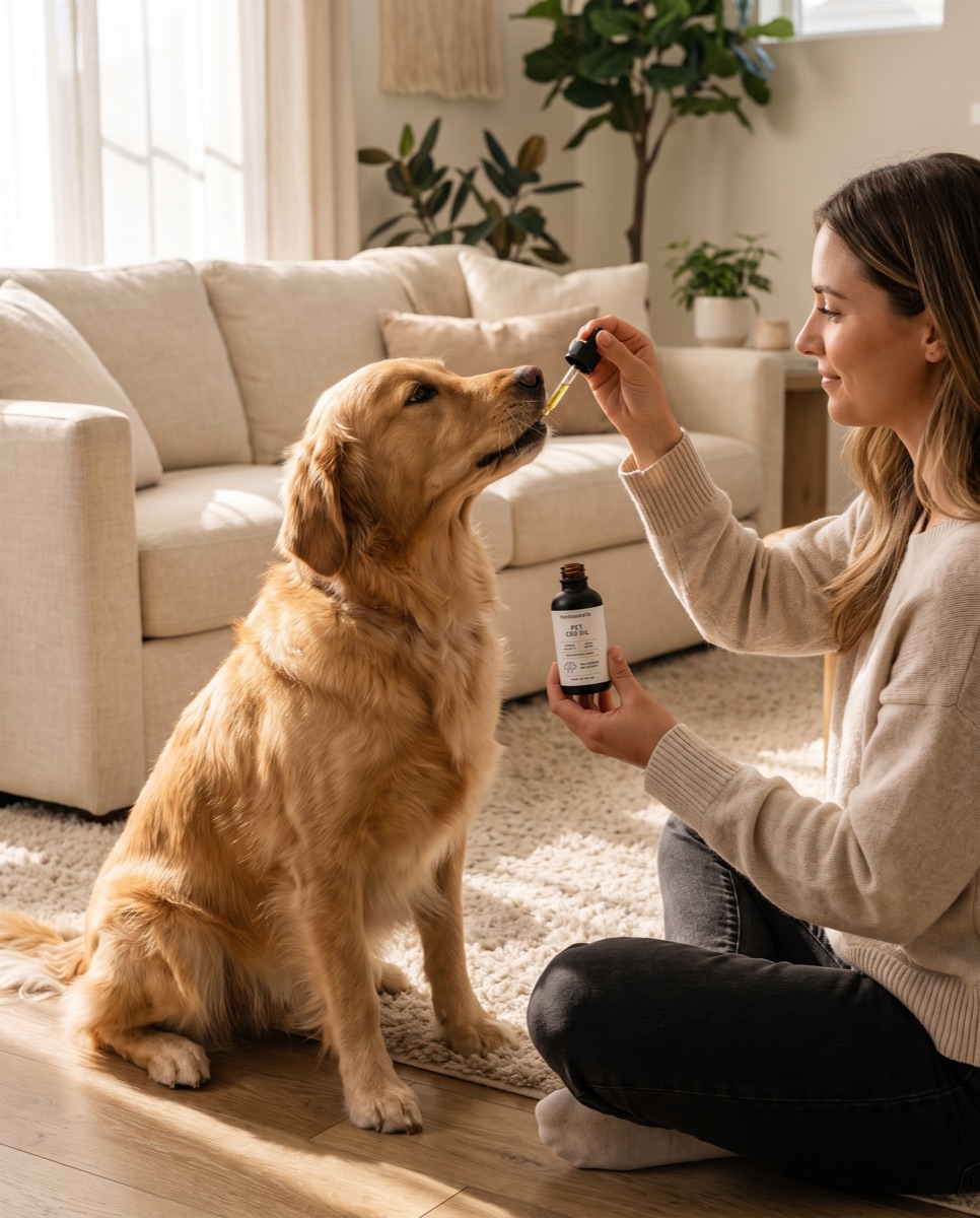 Pure Botanical Co Pet CBD Oil being given to golden retriever